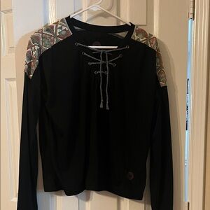 Black Long Sleeve Top with Patterned Shoulders